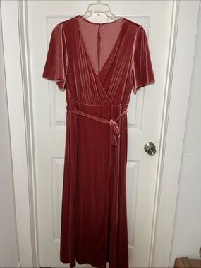David's Bridal Velvet Wrap Maxi Dress in Rosewood